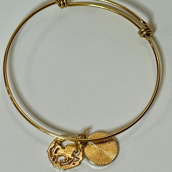 Gold Starry Night Unicorn Charm Bangle Bracelet w/ Cubic Zircon - Picture 4 of 5